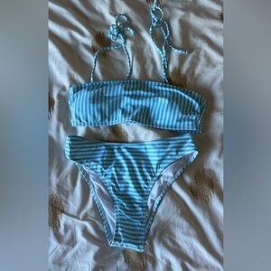 SHEIN white and blue stripped swimsuit